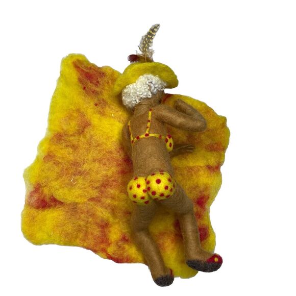 Lorraine Cathey Doll Hand Made Wool Felt Old Lady Yellow Polka Dot Bikini Towel - Picture 5 of 10